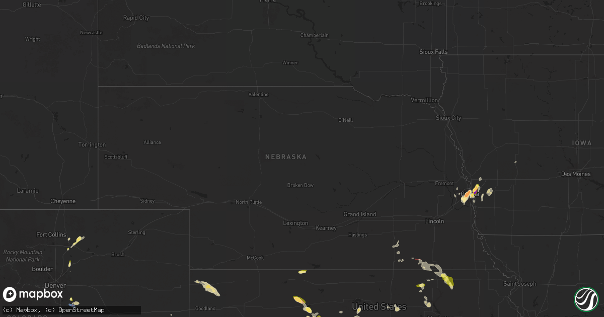 Hail map in Nebraska on April 24, 2025