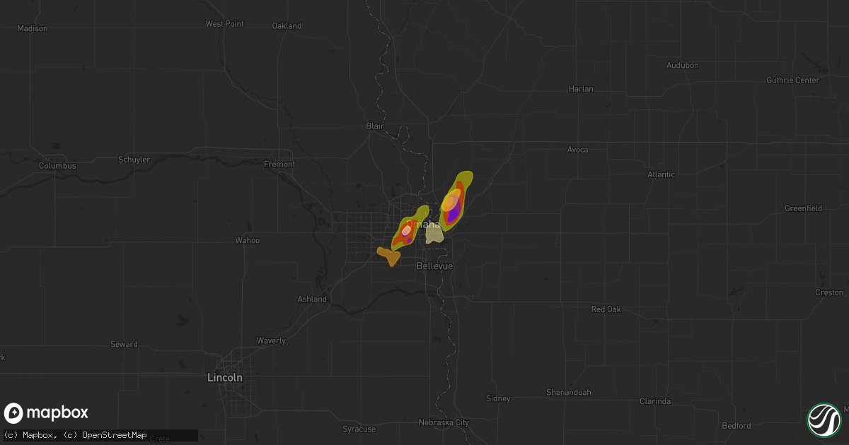 Hail map in Omaha, NE on April 24, 2025