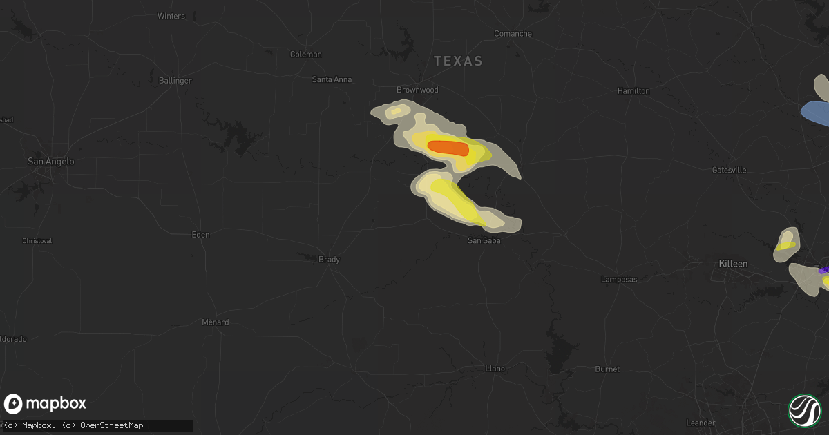 Hail map in Richland Springs, TX on April 24, 2025