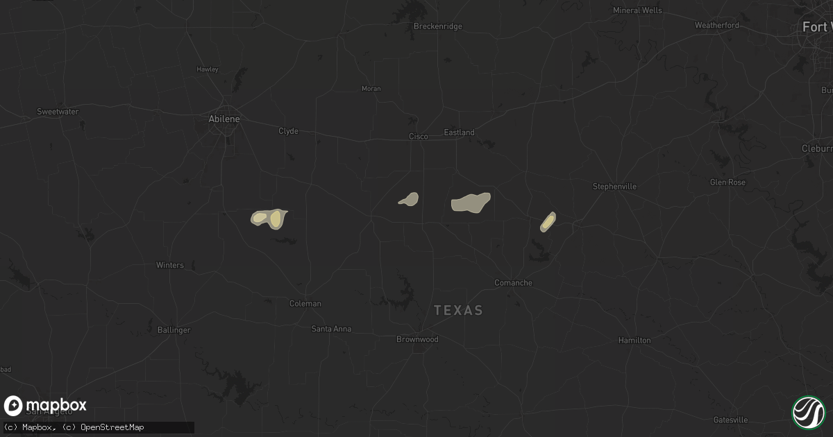 Hail map in Rising Star, TX on April 24, 2025