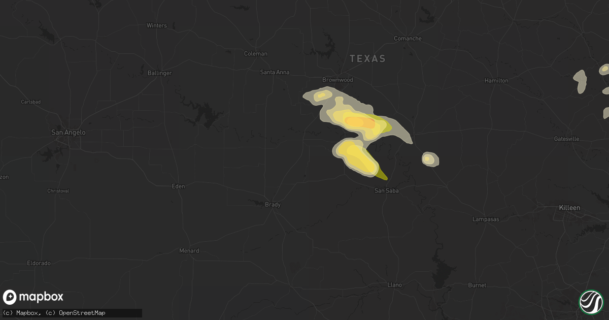 Hail map in Rochelle, TX on April 24, 2025