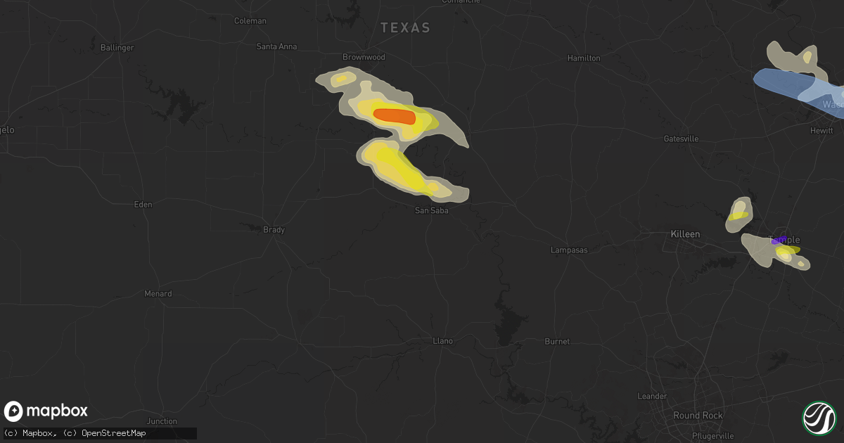 Hail map in San Saba, TX on April 24, 2025