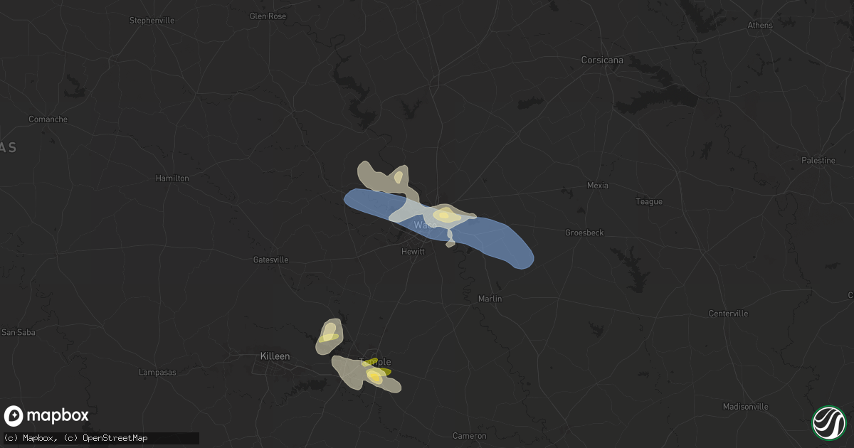 Hail map in Waco, TX on April 24, 2025