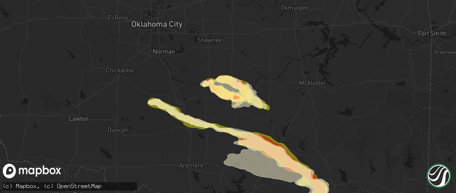 Hail map in Ada, OK on April 24, 2026
