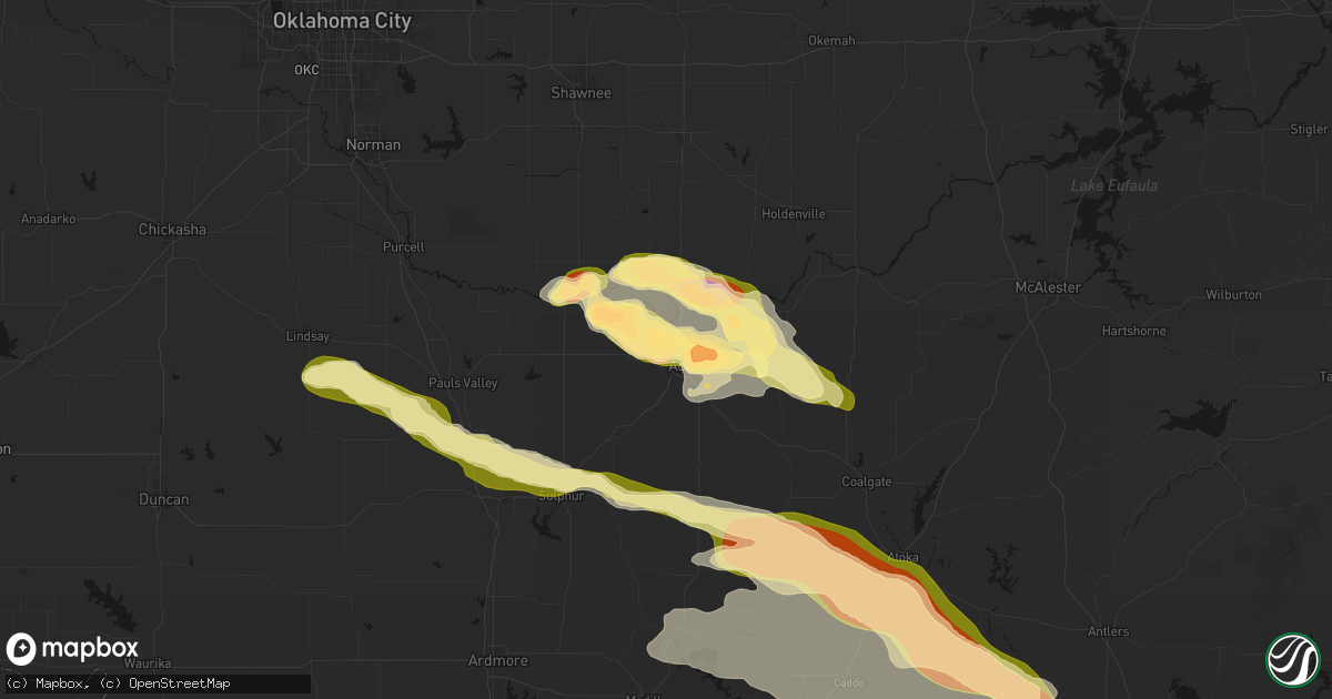 Hail map in Ada, OK on April 24, 2026