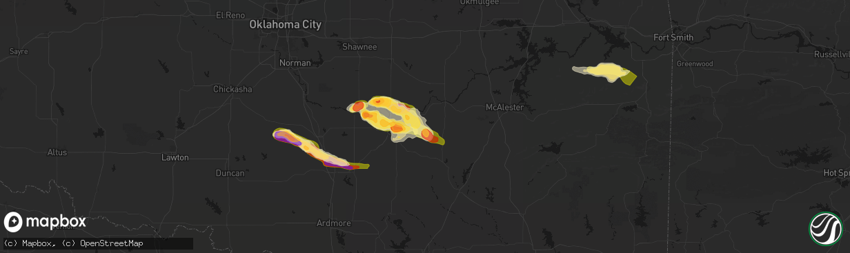 Hail map in Allen, OK on April 24, 2026