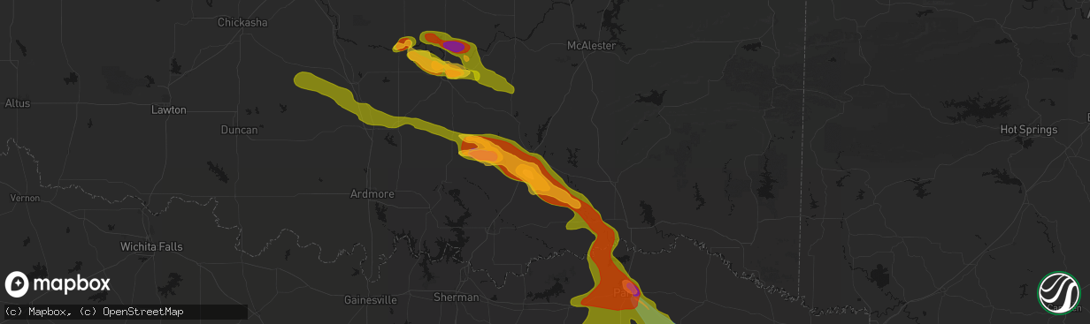Hail map in Atoka, OK on April 24, 2026