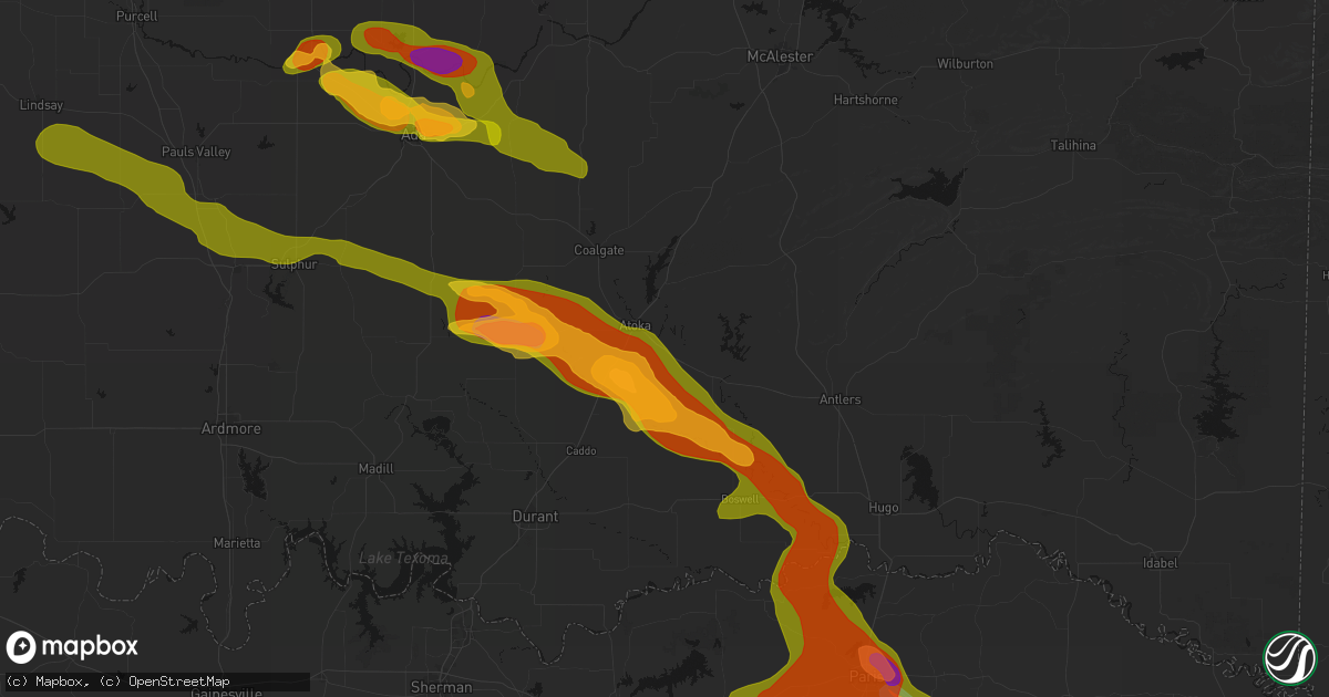 Hail map in Atoka, OK on April 24, 2026