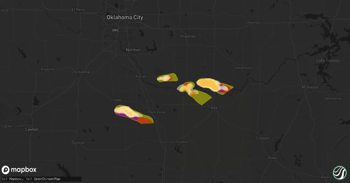Hail map in Byars, OK on April 24, 2026