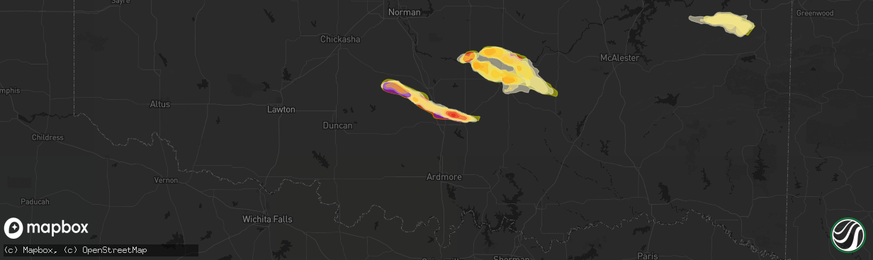 Hail map in Davis, OK on April 24, 2026