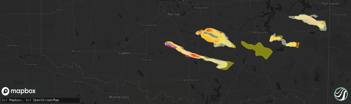 Hail map in Elmore City, OK on April 24, 2026