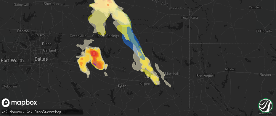Hail map in Gilmer, TX on April 24, 2026