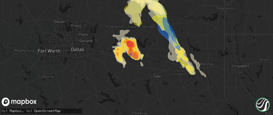 Hail map in Grand Saline, TX on April 24, 2026