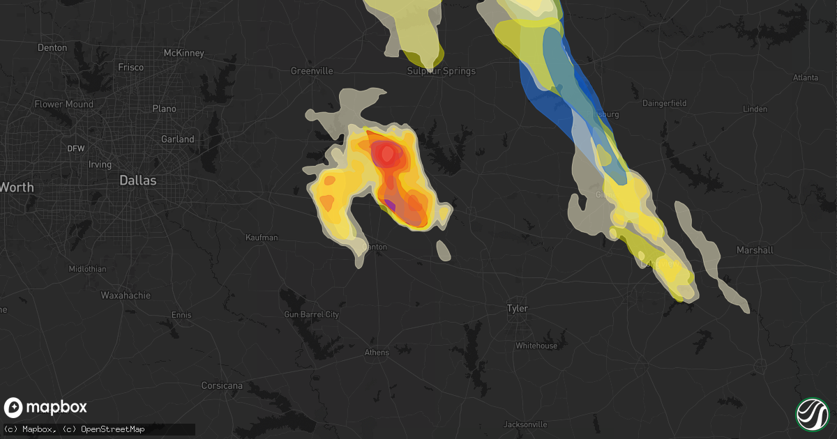 Hail map in Grand Saline, TX on April 24, 2026