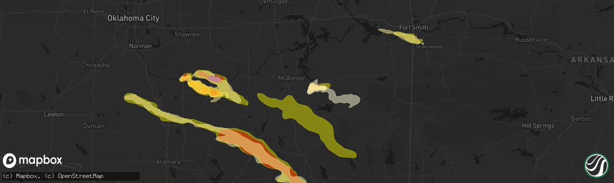 Hail map in Hartshorne, OK on April 24, 2026