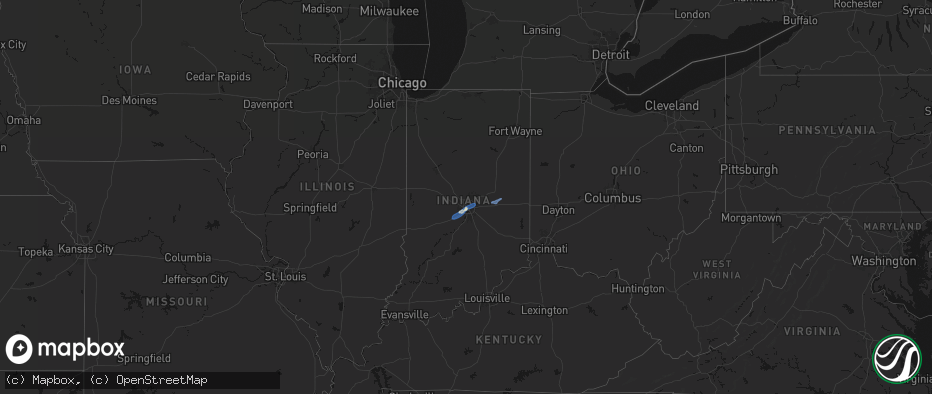 Hail map in Indiana on April 24, 2026
