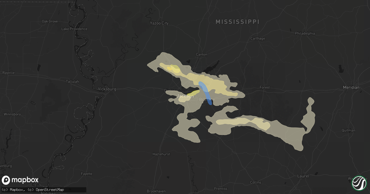 Hail map in Jackson, MS on April 24, 2026
