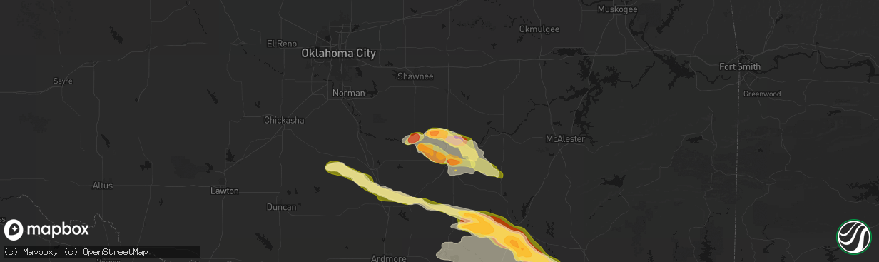 Hail map in Konawa, OK on April 24, 2026