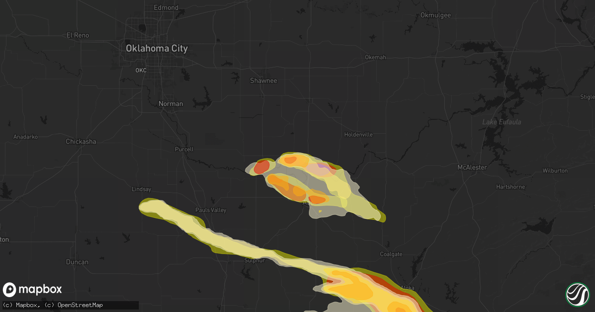 Hail map in Konawa, OK on April 24, 2026