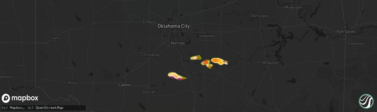 Hail map in Lexington, OK on April 24, 2026