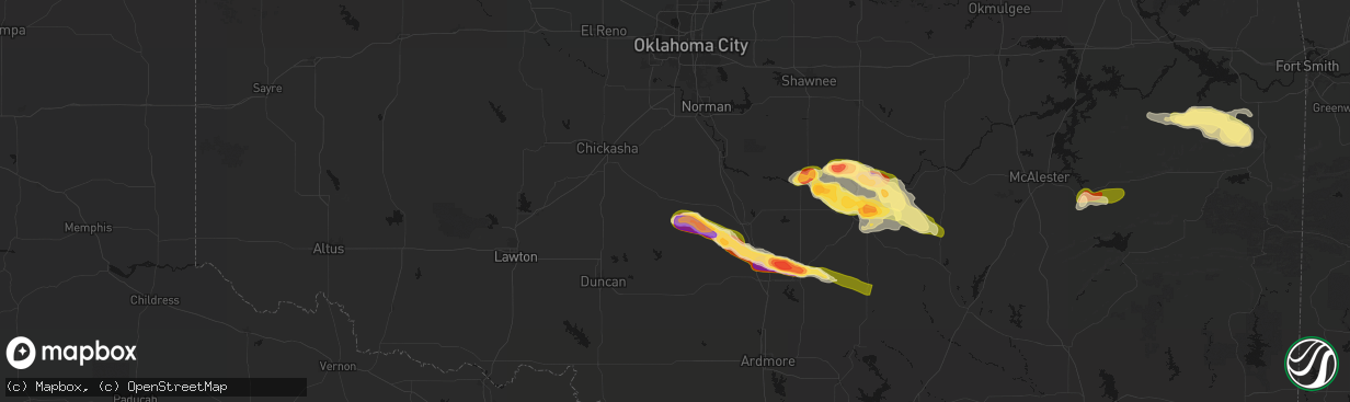 Hail map in Lindsay, OK on April 24, 2026