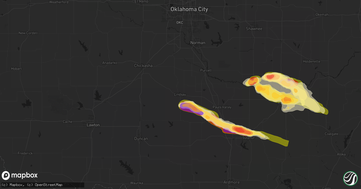 Hail map in Lindsay, OK on April 24, 2026