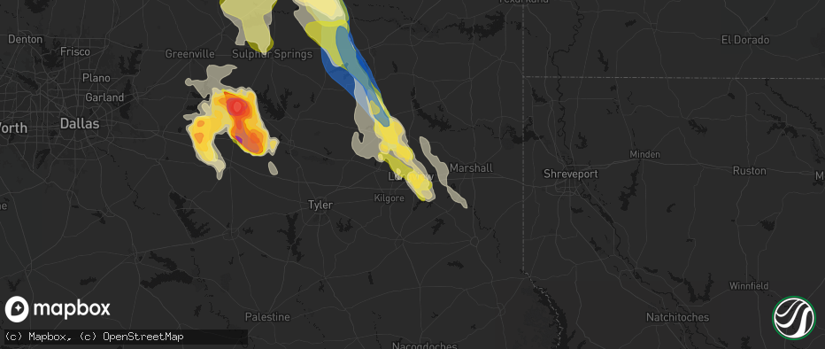 Hail map in Longview, TX on April 24, 2026