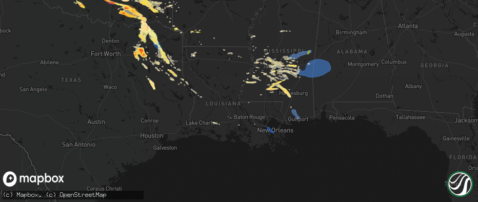 Hail map in Louisiana on April 24, 2026