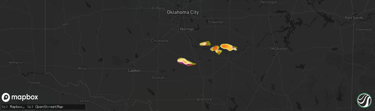 Hail map in Maysville, OK on April 24, 2026