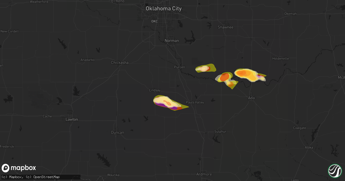 Hail map in Maysville, OK on April 24, 2026