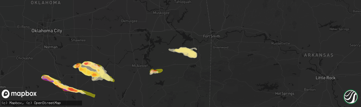 Hail map in Mccurtain, OK on April 24, 2026