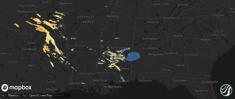 Hail map in Mississippi on April 24, 2026