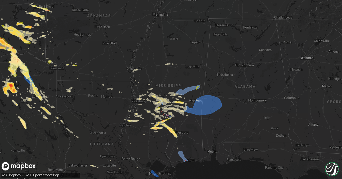 Hail map in Mississippi on April 24, 2026