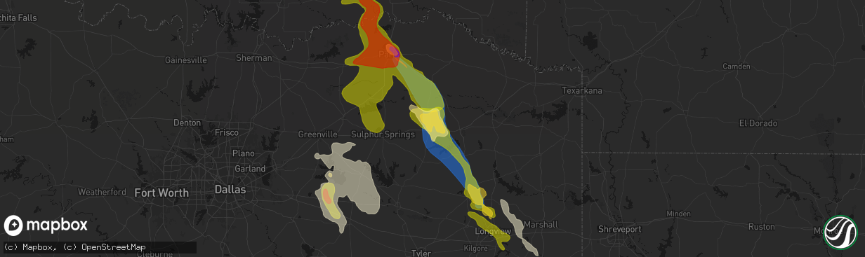 Hail map in Mount Vernon, TX on April 24, 2026