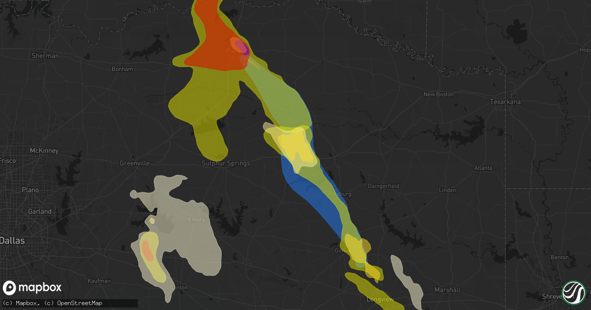 Hail map in Mount Vernon, TX on April 24, 2026