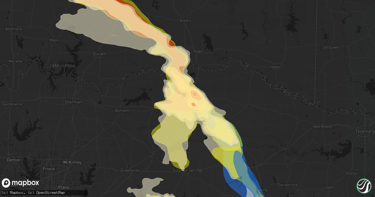 Hail map in Paris, TX on April 24, 2026
