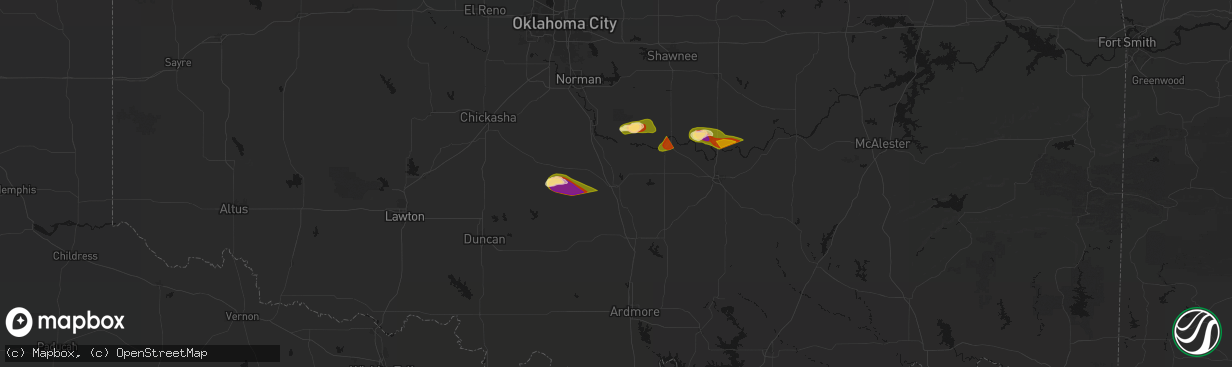 Hail map in Pauls Valley, OK on April 24, 2026