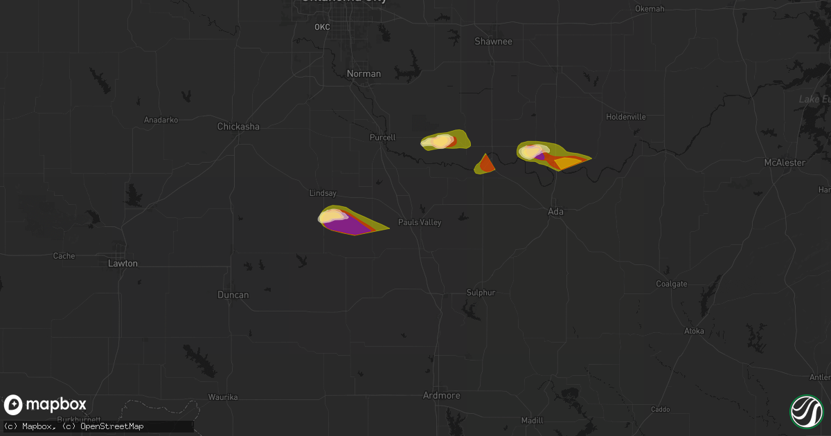 Hail map in Pauls Valley, OK on April 24, 2026