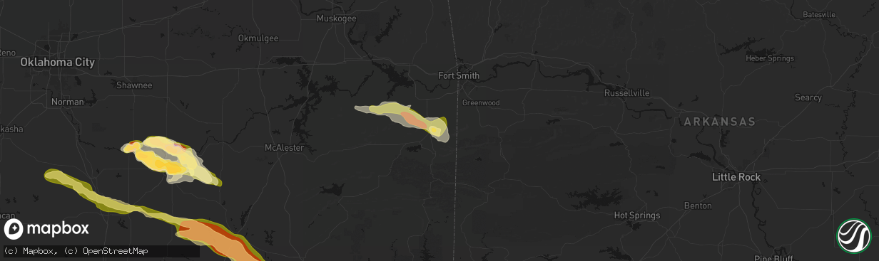 Hail map in Poteau, OK on April 24, 2026