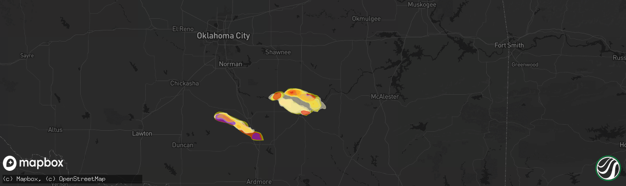 Hail map in Sasakwa, OK on April 24, 2026