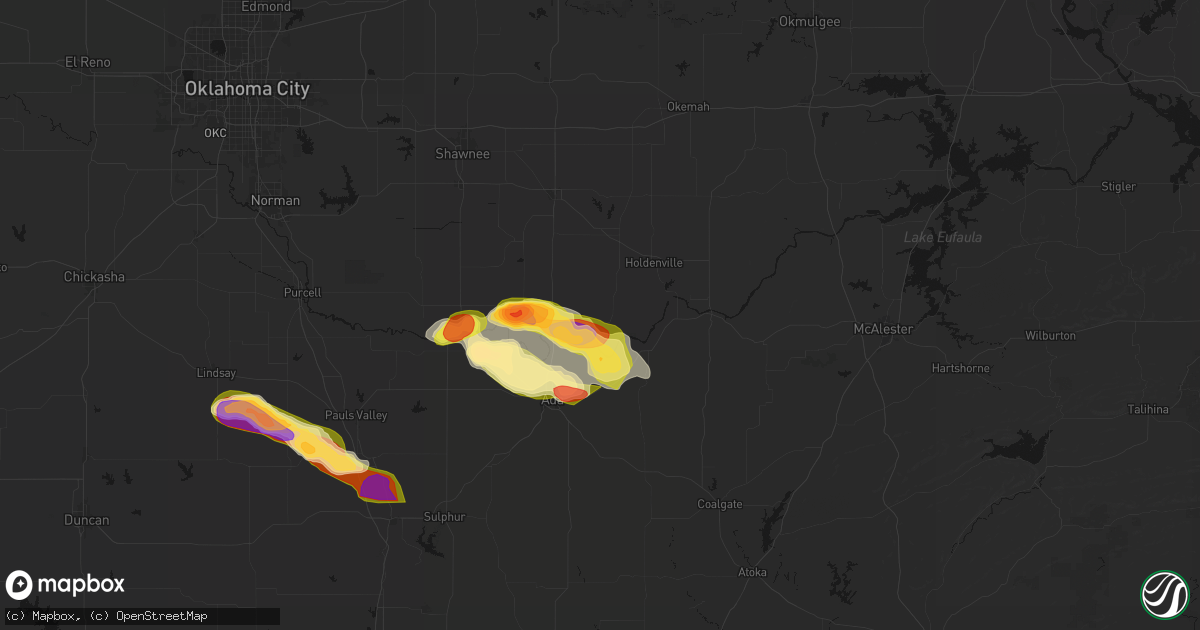 Hail map in Sasakwa, OK on April 24, 2026