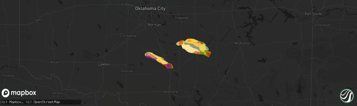 Hail map in Stratford, OK on April 24, 2026
