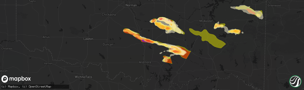 Hail map in Sulphur, OK on April 24, 2026