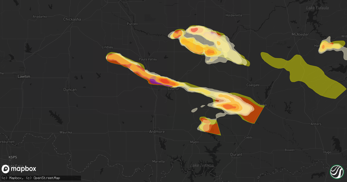 Hail map in Sulphur, OK on April 24, 2026
