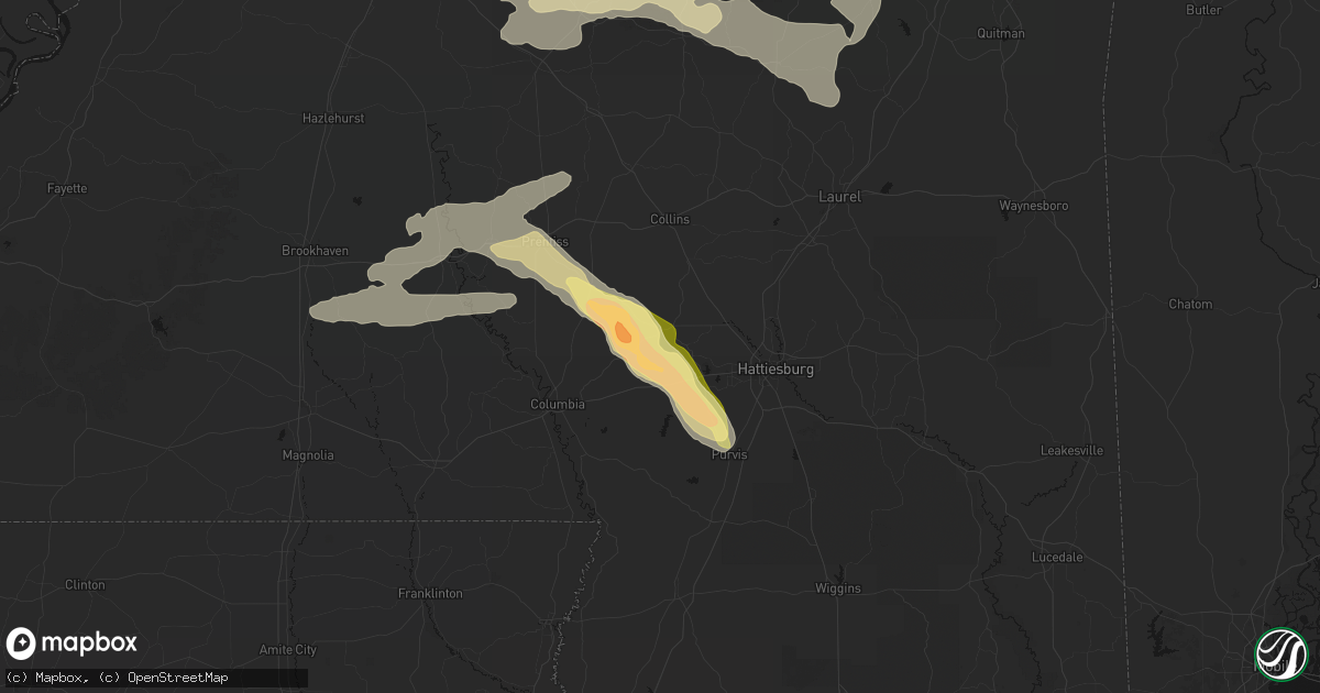 Hail map in Sumrall, MS on April 24, 2026