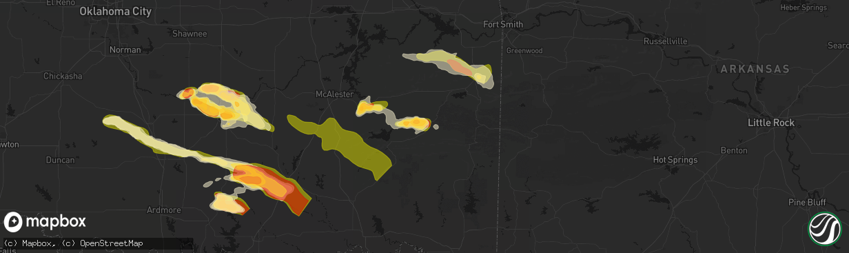 Hail map in Talihina, OK on April 24, 2026