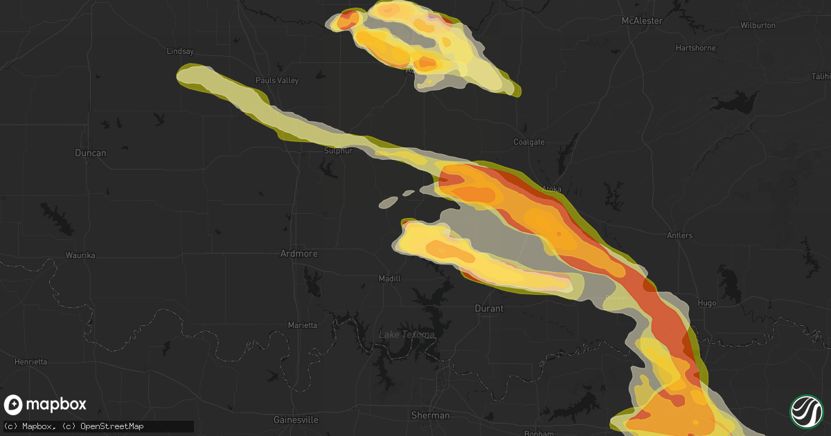 Hail map in Tishomingo, OK on April 24, 2026