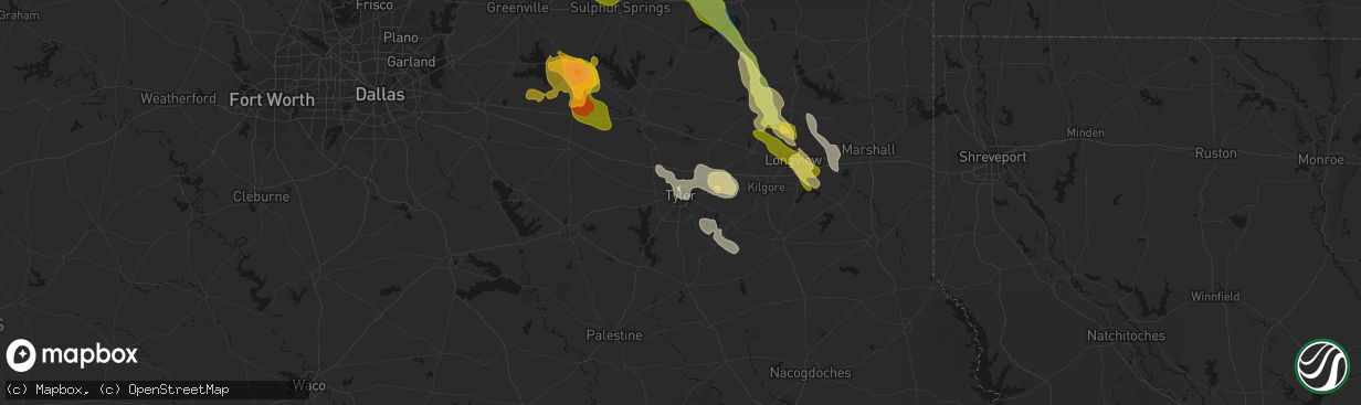 Hail map in Tyler, TX on April 24, 2026