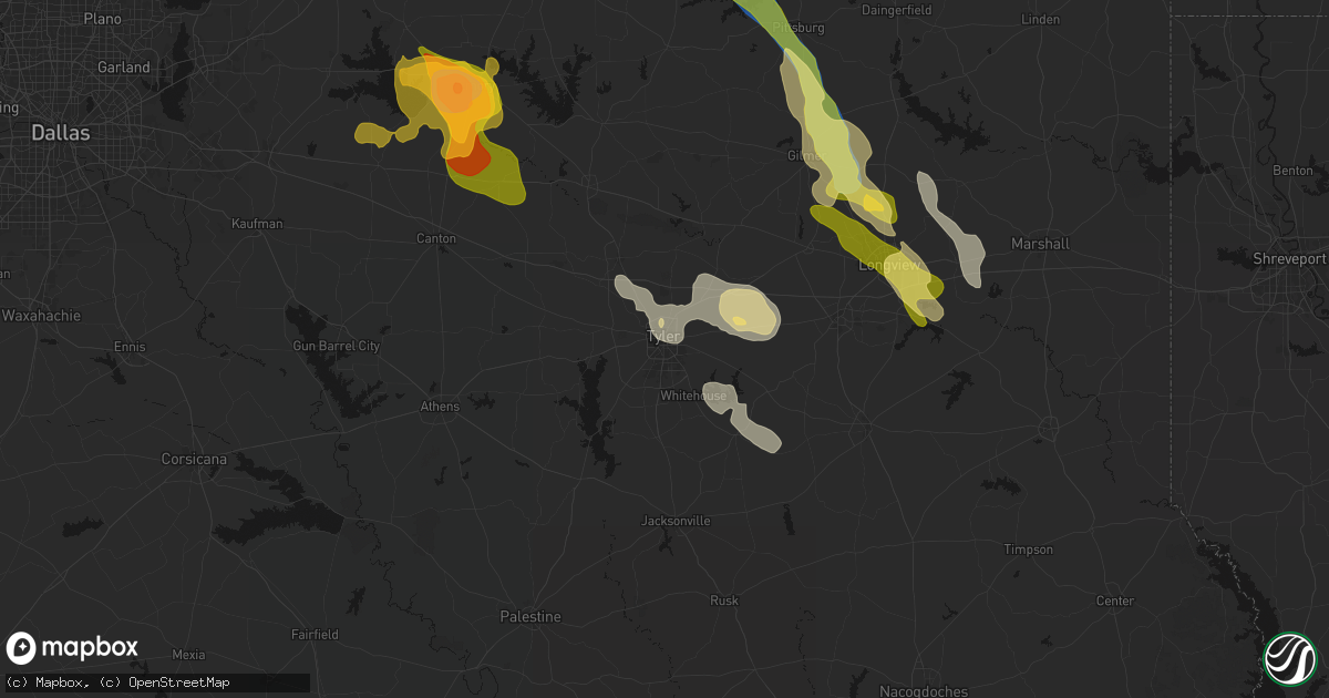 Hail map in Tyler, TX on April 24, 2026