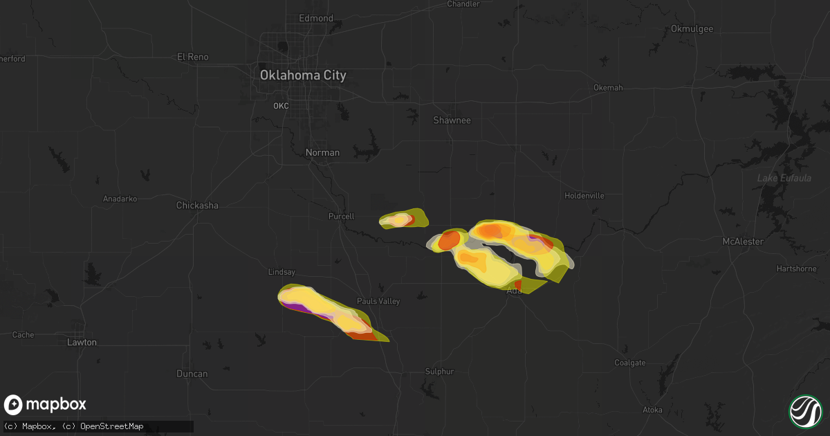 Hail map in Wanette, OK on April 24, 2026